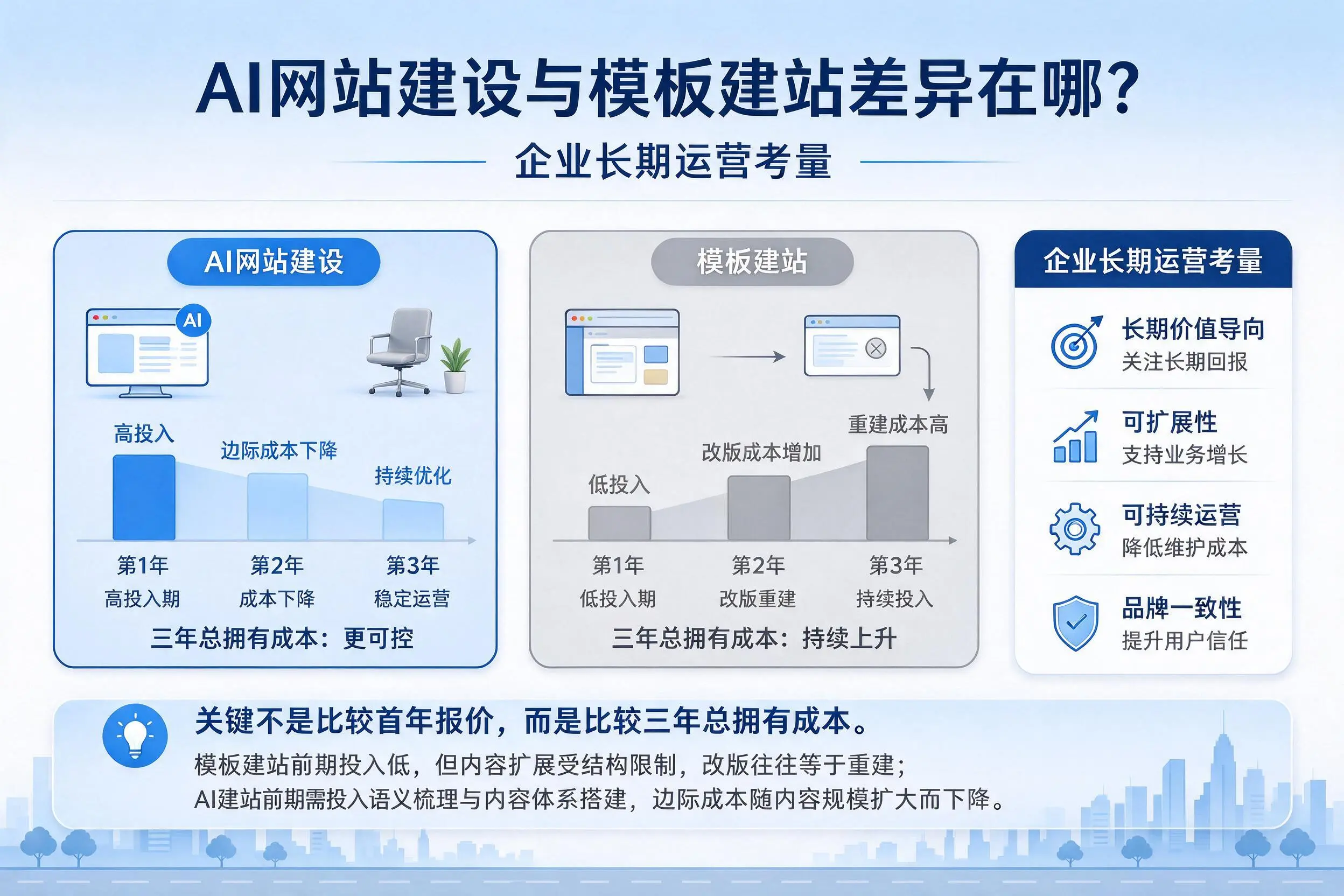 AI网站建设与模板建站差异在哪？呼伦贝尔企业长期运营考量
