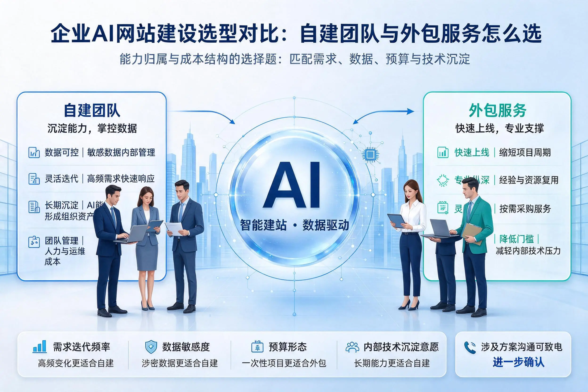 呼伦贝尔企业AI网站建设选型对比:自建团队与外包服务怎么选